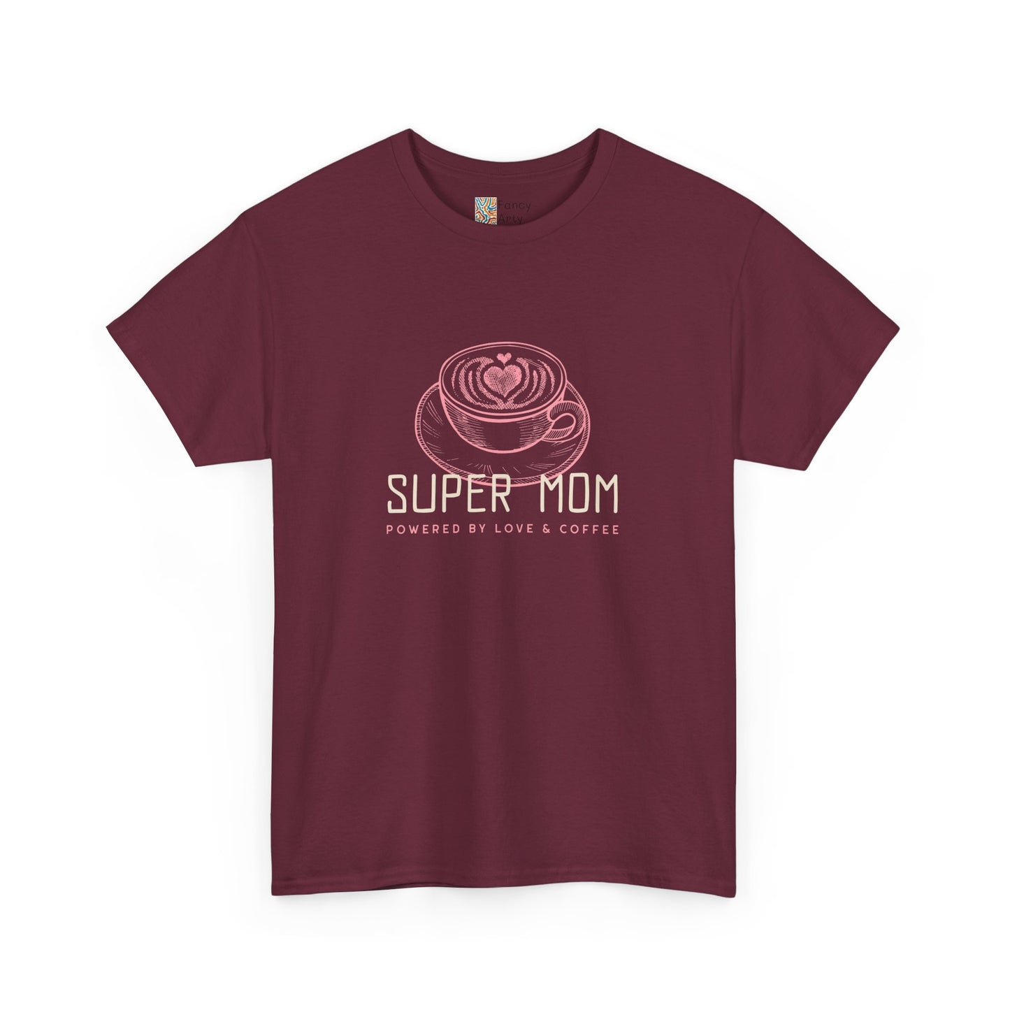 Super Mom Cotton Tee - Powered by Love & Coffee