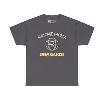Suitcase Packed Dreams Unlocked Unisex Tee - Travel Gift for Him and Her