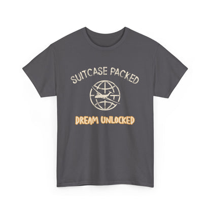 Suitcase Packed Dreams Unlocked Unisex Tee - Travel Gift for Him and Her
